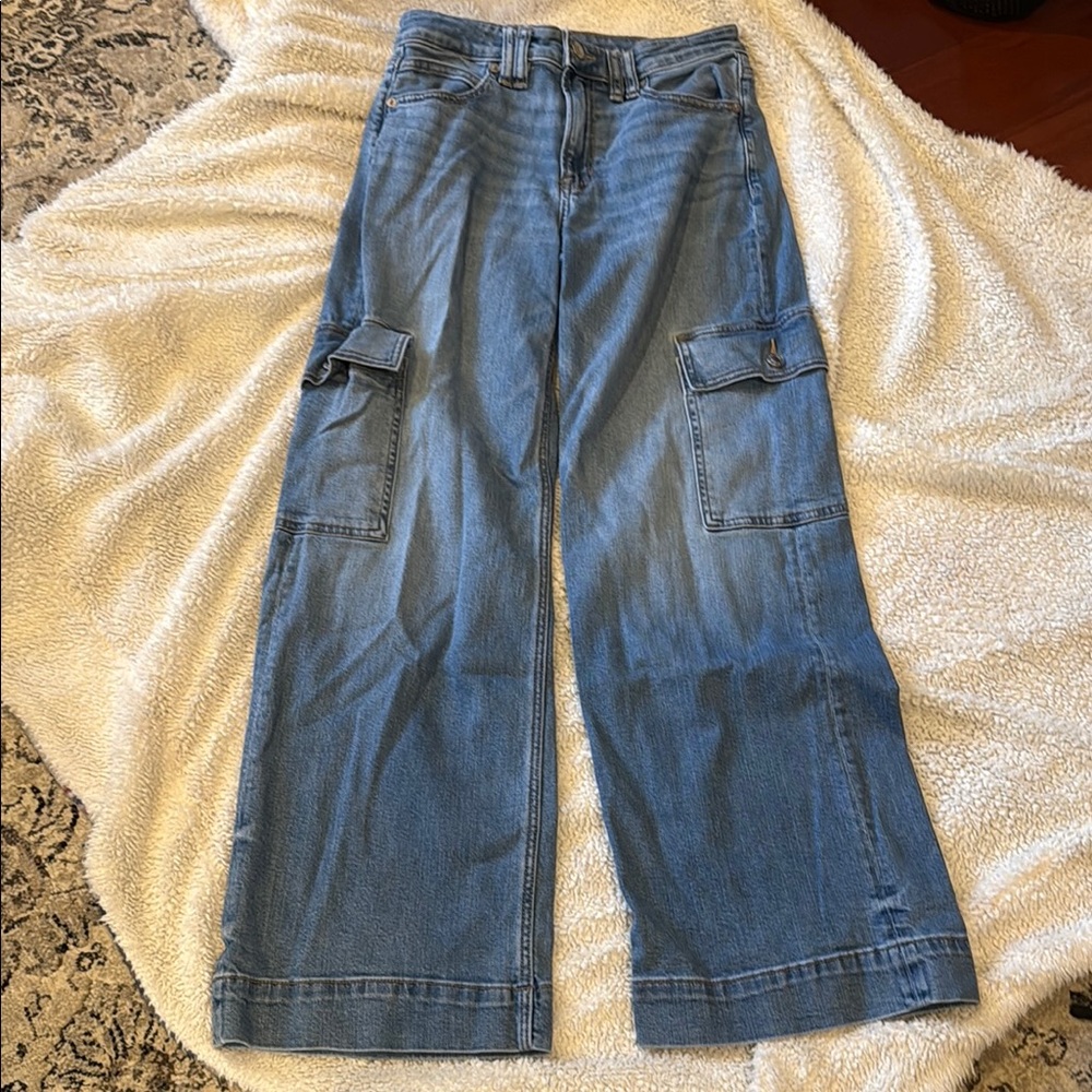 Blue Wide-Leg Cargo Jeans